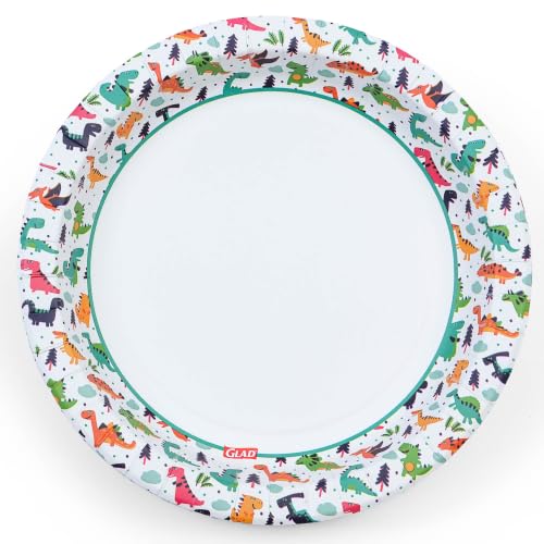 Glad Dinosaur Disposable Paper Plates, 8.5 Inch, Multicolor - 26 Count