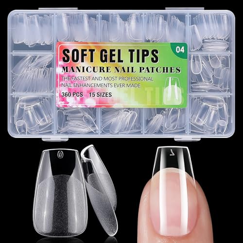 Short Coffin Soft Gel Nail Tips - 360 Pcs Clear Fake Press On Nails