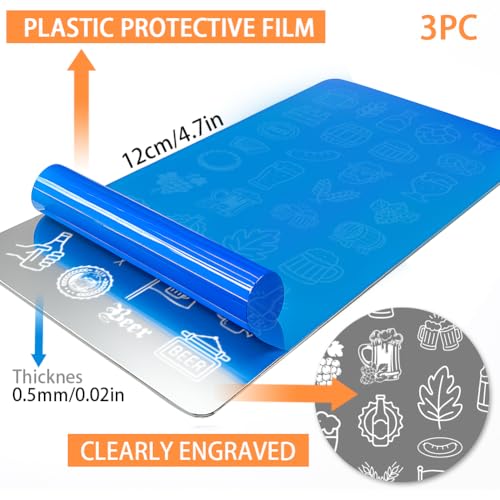 PH PandaHall 3pcs Beer Nail Stamping Plates Stainless Steel Templates