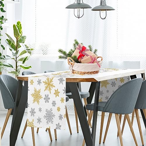 Christmas Snowflake Table Runner 13x70 Inch Holiday Kitchen Decor