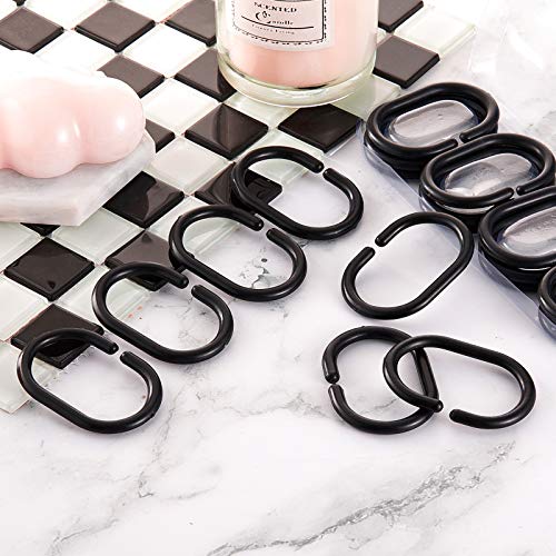 24 Pack Black Shower Curtain Hooks - C Shape Silicone Rings
