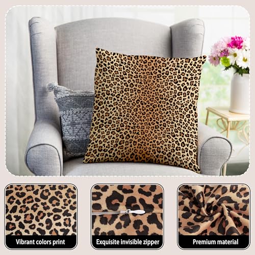 Cheetah Print Throw Pillow Covers - Brown Leopard, 18x18 in, Pack of 2