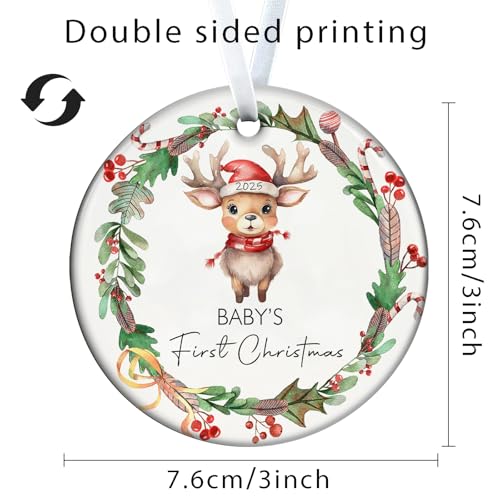Baby's First Christmas Ornament 2025 - 3 Inch Ceramic Keepsake