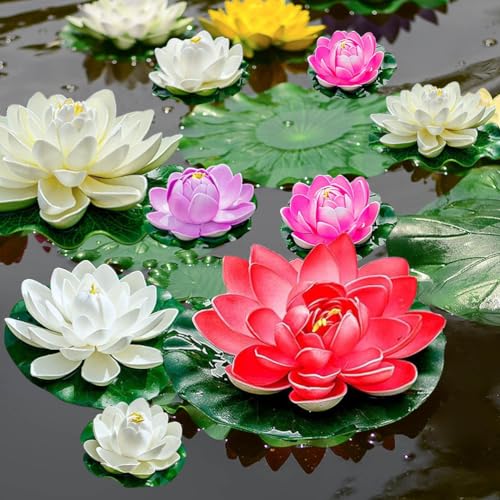 19 Colourful Floating Foam Lotus Flowers & Leaves - Pond Decor