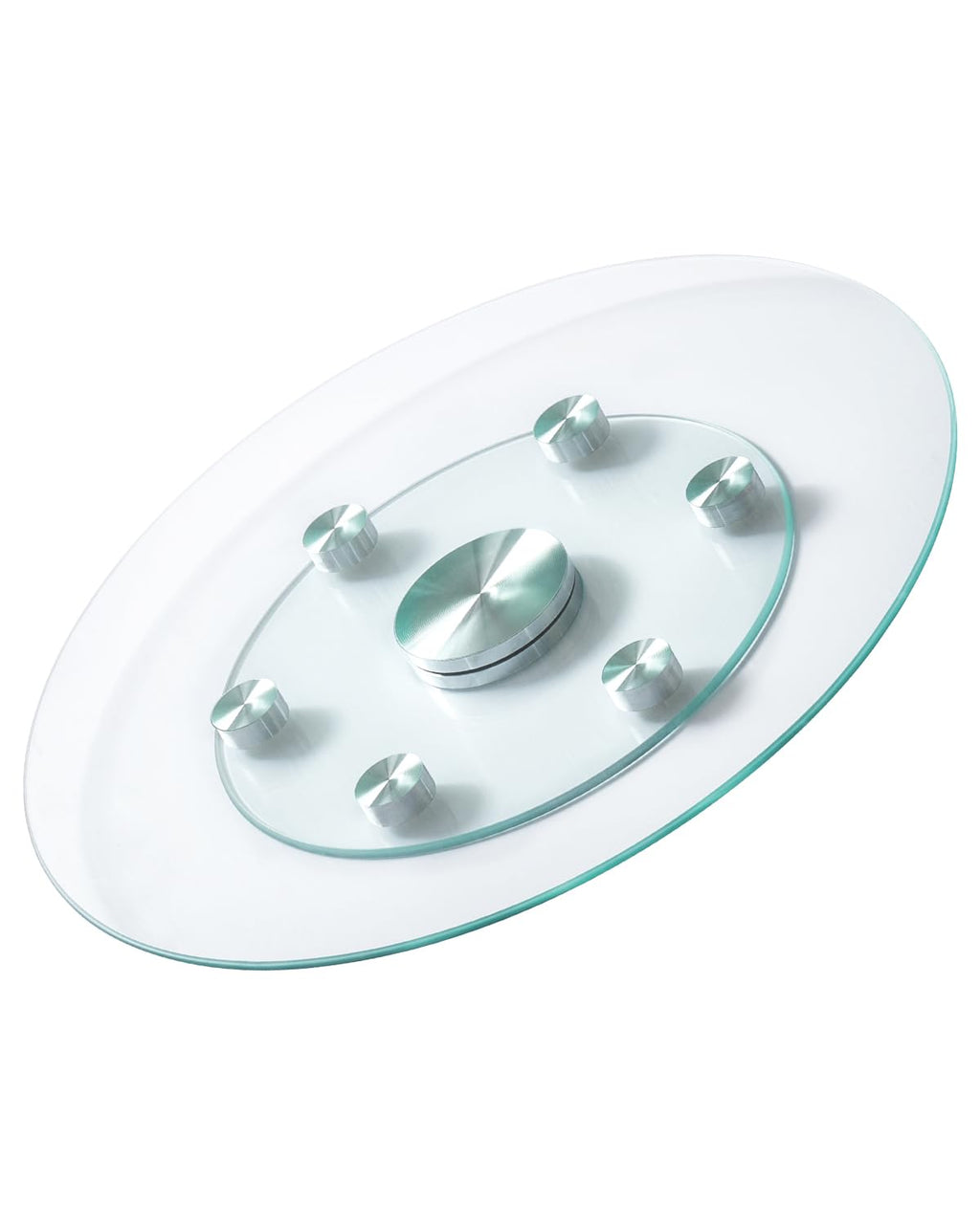 VEVOR 24 in Glass Lazy Susan Turntable, Tempered Glass Dining Table Centerpiece with 6 Rotating Wheels, 360° Smooth and Silent Spin Tabletop Rotating Tray, for Family Gatherings, Banquets & Weddings