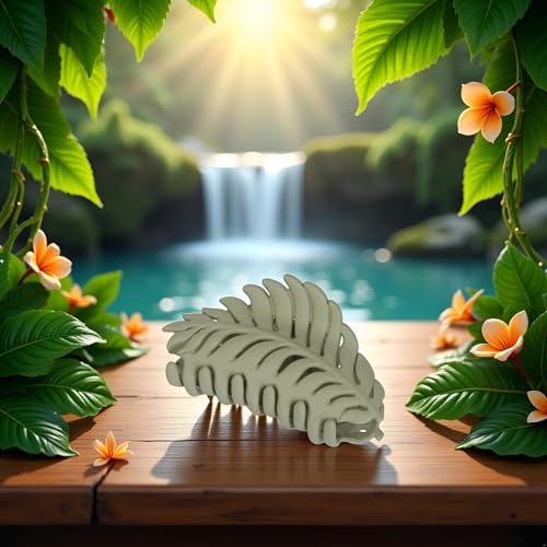 Cauaoa Green Leaf Large Hair Claw Clip - 3.5 Inch Non-Slip Banana Clamp
