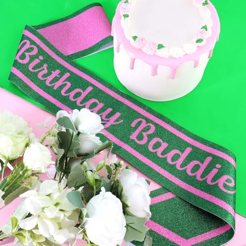Birthday Baddie Sash Pink and Green Witch Themed Party Accessory