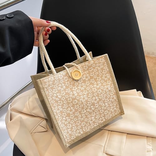 HSOOVZN 2-Piece Embroidered Jute Tote Bag Set - White Personalized Bento Bag