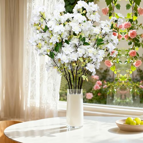 6Pcs 27" White Artificial Cherry Blossom Branches – Silk Floral Decor