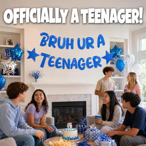 Blue Happy 13th Birthday Banner for Teens - Fun Decorations