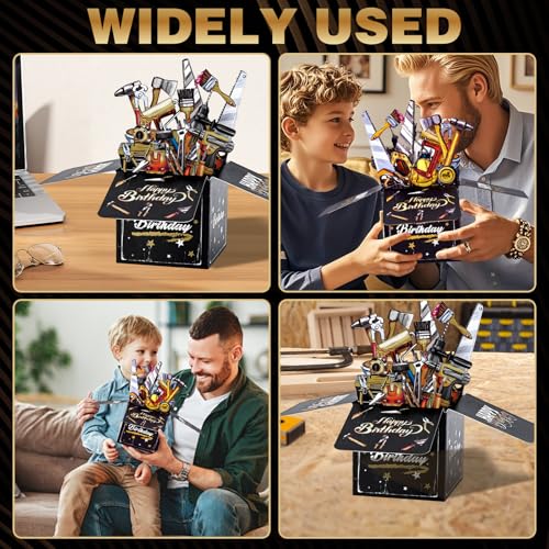 Personalized Black Gold 3D Pop-up Birthday Card for Dad & Husband