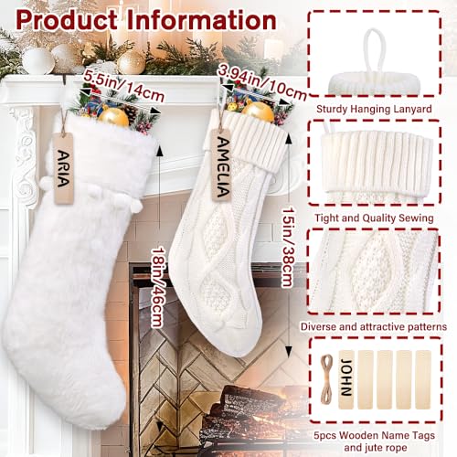 5-Pack Christmas Knit & Plush Stockings Set - White, 15 & 18 Inch Variations