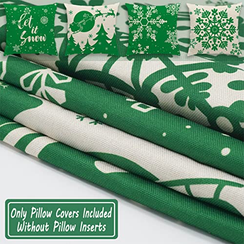 JOJOGOGO Green Christmas Pillow Covers Set of 4 - 18x18 Snowflake Design