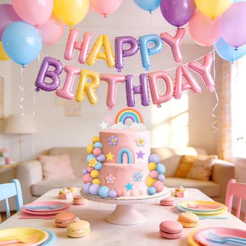 Rainbow Cake Toppers Set - 32 Pcs Boho Decorations for Parties