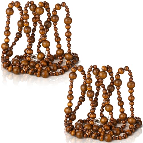 Wood Bead Garland for Christmas Tree Coffee - 2 Pieces, 16.4 Feet