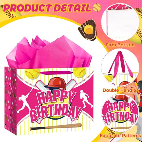Softball Birthday Gift Bag Set for Girls with Greeting Card & Tissue