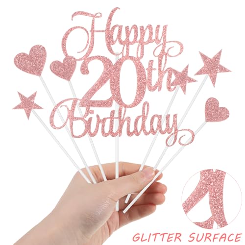 Happy 20th Birthday Cake Topper Set with Rose Gold Decorations