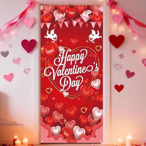 Valentine's Day Door Cover Banner - Cupid Hearts 5.9x2.6 ft
