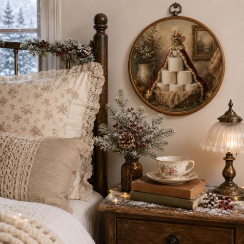 Christmas Mouse Wall Art - 10x10 Inch Round Framed Bathroom Decor - ChenCraty Variation