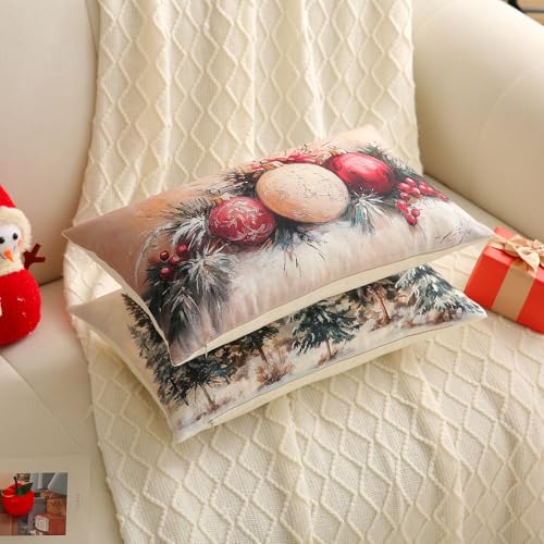 Christmas Lumbar Pillow Covers 12x20 Inch, Set of 2 Winter Holiday Decor