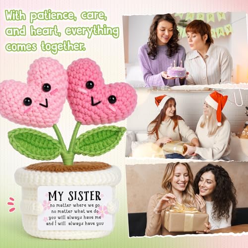 Sister Birthday Gift - Handmade Crochet Double Heart Flower