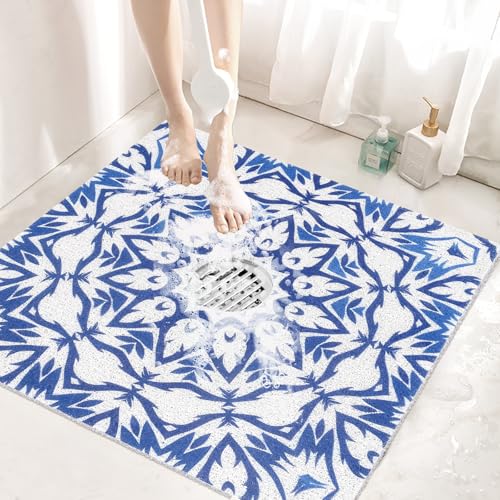Non-Slip Shower Mat 24x24 Inch - Soft PVC with Drain Holes