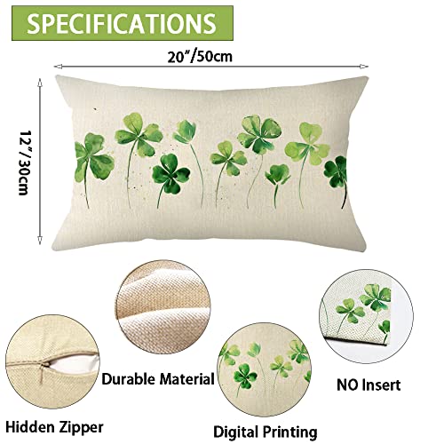 St. Patrick's Day Lucky Clover Throw Pillow Cover 12x20 Shamrock Cushion