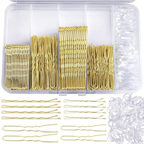 Yansanido Gold U-Shape Hairpin & Rubber Band Set - 300 Pcs