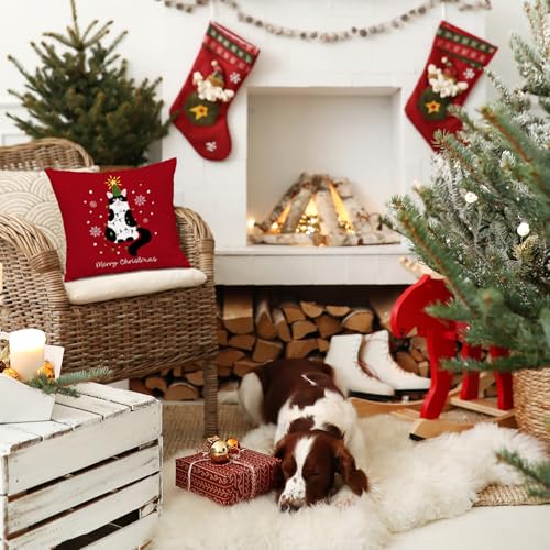 Tuxedo Cat Christmas Pillow Cover 18x18 - Cat Lovers Gift Cat 01