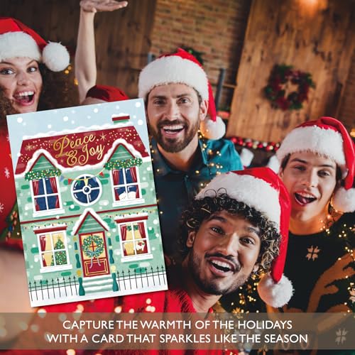 Gooji Vintage Christmas Card with Envelopes Town House Holiday Greeting