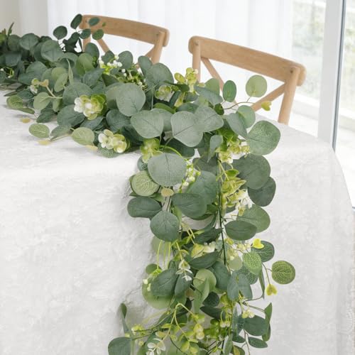 HUZIYAHAN Green Eucalyptus Garland Faux Silk Leaves 5.5 FT Indoor Outdoor Decoration