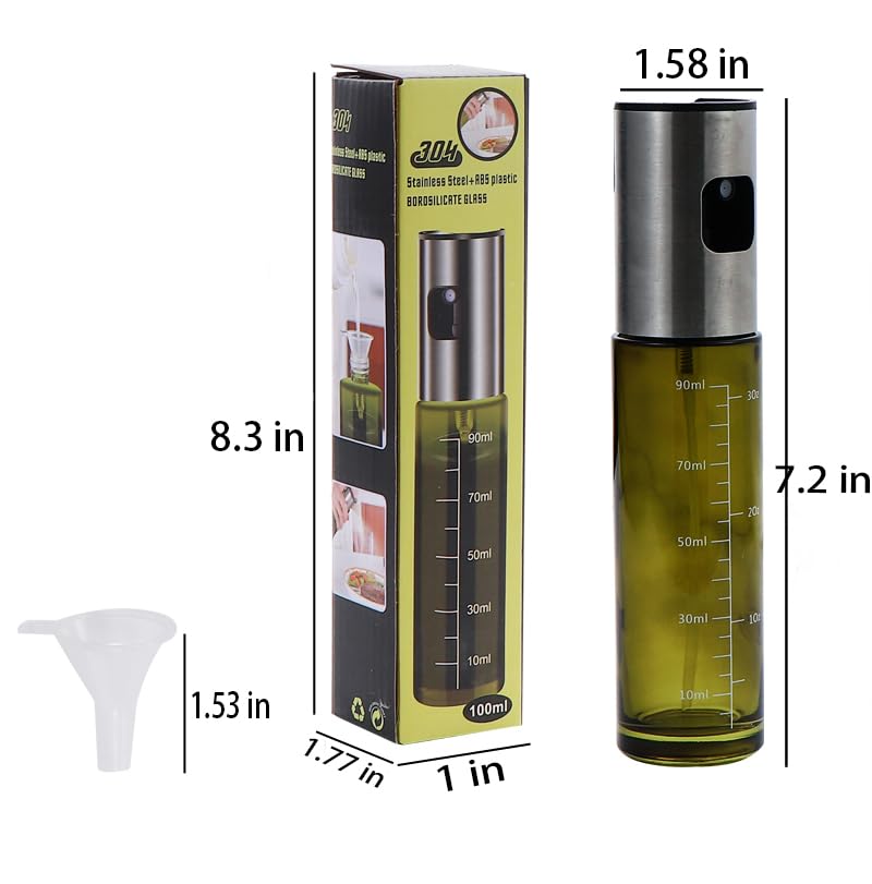 NIKKIER 100ml Oil Sprayer for Cooking - Blackish Green Olive Oil Spritzer