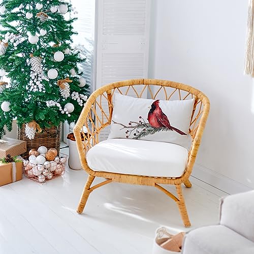 Christmas Cardinal Throw Pillow Cover - 12x20 Inch Cushion Case