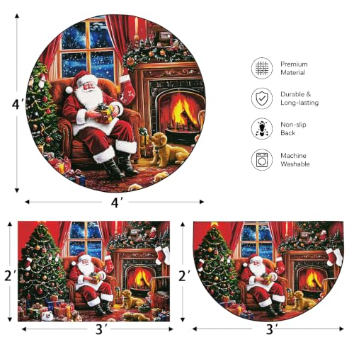 Christmas Entryway Rug 2x3 Half Circle Santa Claus Door Mat - Red, Washable, Non Slip