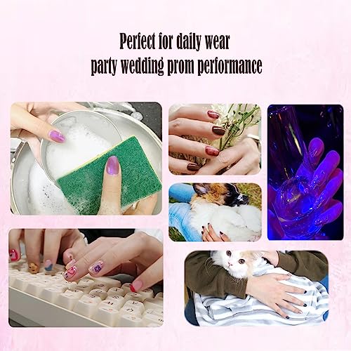 IKISKT Long Square Press on Nails Glossy Black & Pink Rhinestone 3D Fake Nails