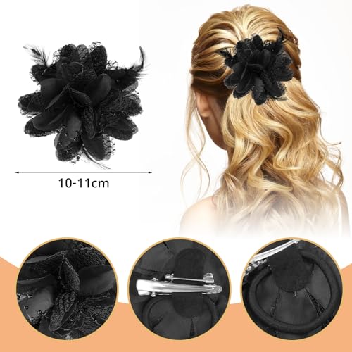 Black Rose Flower Hair Clip and Brooch Floral Headpiece Accessory