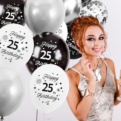 24th Birthday Balloons Kit - Black & Silver 16-Pc Latex Set