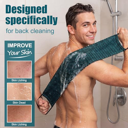 Chumia Exfoliating Washcloth Towel Set - 2 Dual-Textured Body Scrubbers with Handles