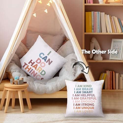 I Can Do Hard Things Boho Pillow Cover - White-6, 18x18 Flannel Decor