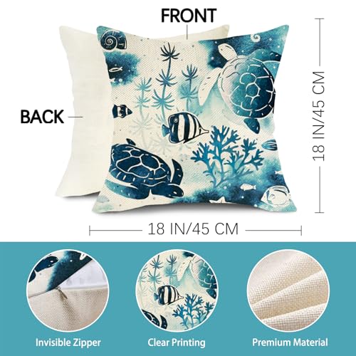 Under The Sea Turtle Decorative Pillow Covers - 18x18 Set of 2