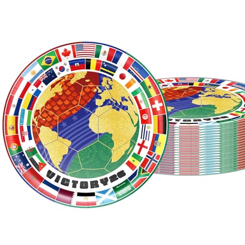 20Pcs World Cup Soccer Theme Paper Plates - 9 Inch Disposable Party Plates, International Flags, Football Match Theme, for Watch Party & Kids Birthday (World Cup Themed Plates)