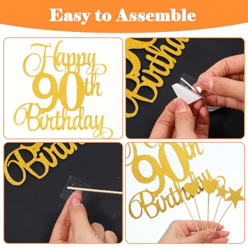 Happy 90th Birthday Cake Topper Set with Glitter Decor