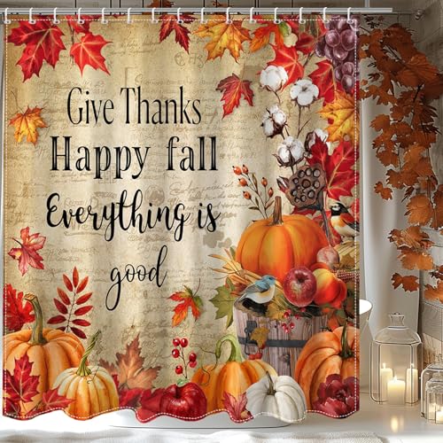 Lindameler Autumn Maple Pumpkin Shower Curtain - 72x72 Waterproof Fall Decor