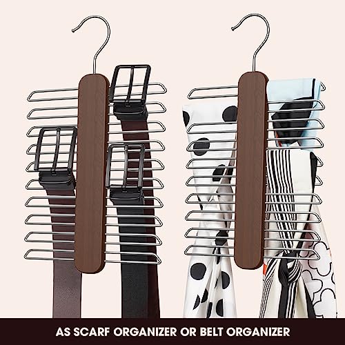 Uinicor 20-Hook Wooden Tie Hanger - 360° Rotating Tie Organizer, Walnut