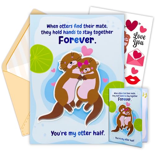 Funny Otter 5x7 Valentine Card Set with Envelopes & Stickers