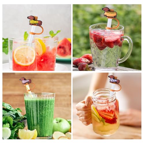 Dachshund Dog Straw Toppers - 6PCS Silicone Covers for Stanley Cups