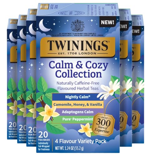 Twinings Calm & Cozy Bedtime Herbal Tea Variety Pack, 120 Tea Bags (6 x 20)