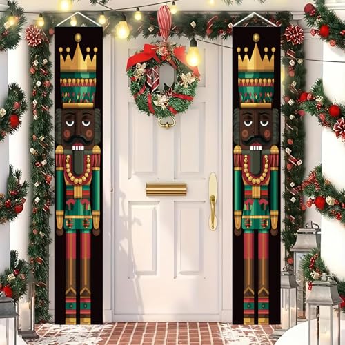 BlissYard Black Nutcracker Christmas Door Banner - 12x71 Inch Holiday Porch Decor