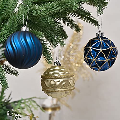 Blue and Gold Christmas Ornaments Set - Shatterproof Holiday Tree Decorations, 2-Pack