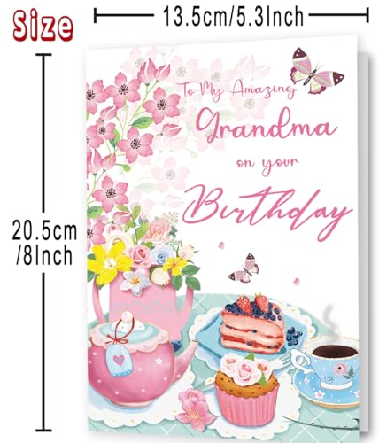 Floral Birthday Card for Grandma - Heartfelt Tea Party Design